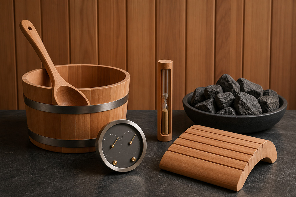 Sauna içinde kullanılan aksesuar seti