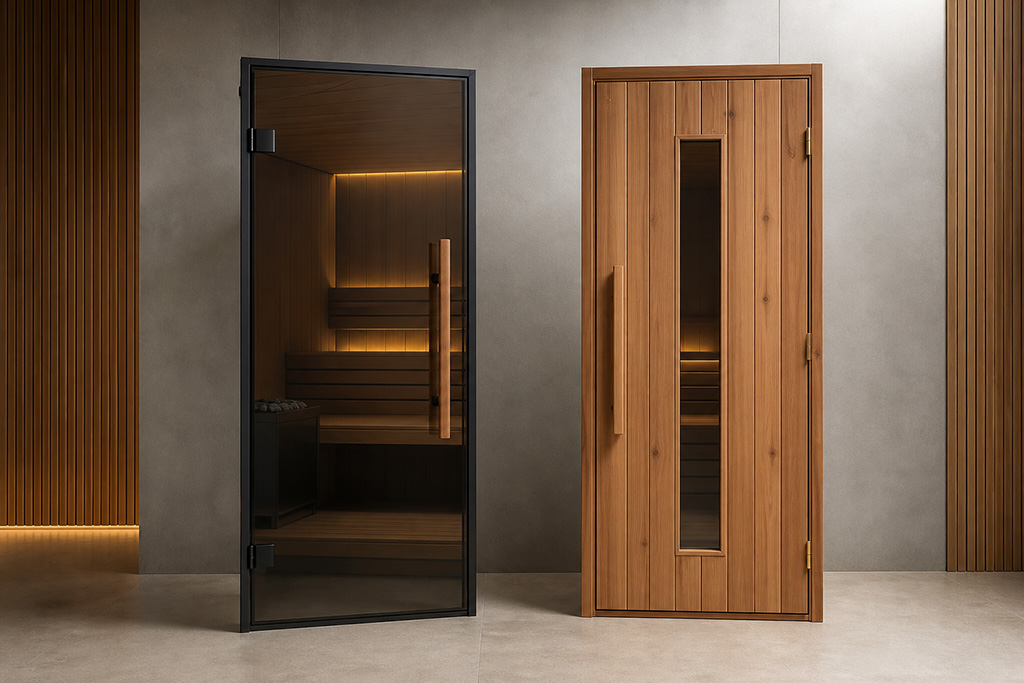 Temperli cam ve ahşap sauna kapısı modelleri